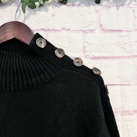 Anthropologie Women's Size Small Button Mock Neck Black Cozy Sweater Casual - Picture 4 of 13